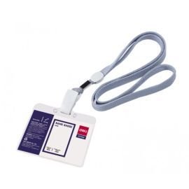 Deli Horizontal PVC ID card / name badge holder with blue lanyard 115x93x0.25cm | CognitionUAE.com