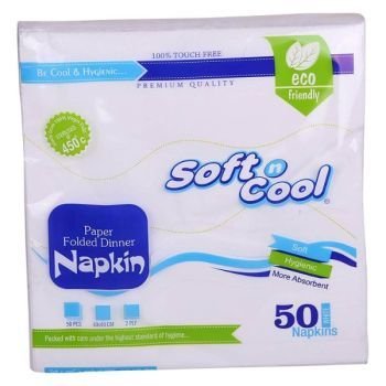Soft n Cool Paper Folded Dinner Napkin White- 33 x 33cm, 2-Ply, 50 Pieces | CognitionUAE.com