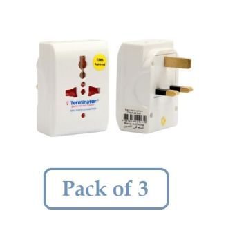 Terminator 3 Way Universal Multi Adaptor One 3 Pin and Two 2 Pin with 3 Pin Flat Plug 13A - CE Approved ( Pack of 3) | CognitionUAE.com