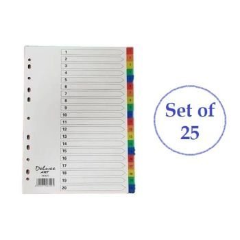 Deluxe A4 20 Tab PVC Color Divider with Number (Set of 25 pcs) | CognitionUAE.com