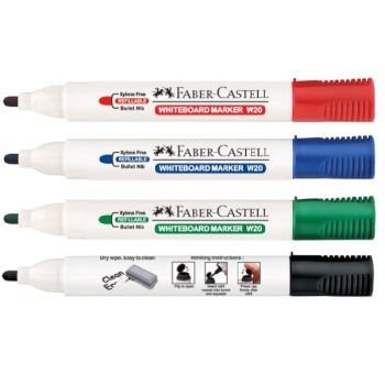 Faber-Castell W20 Whiteboard Marker -Pack of 4 (Black, Blue, Green and Red) | CognitionUAE.com