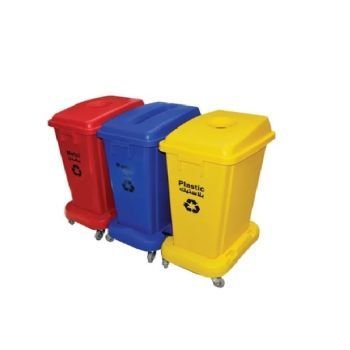 Recycling Bins With Three Compartments Yellow/ Red/Blue 60L  | CognitionUAE.com